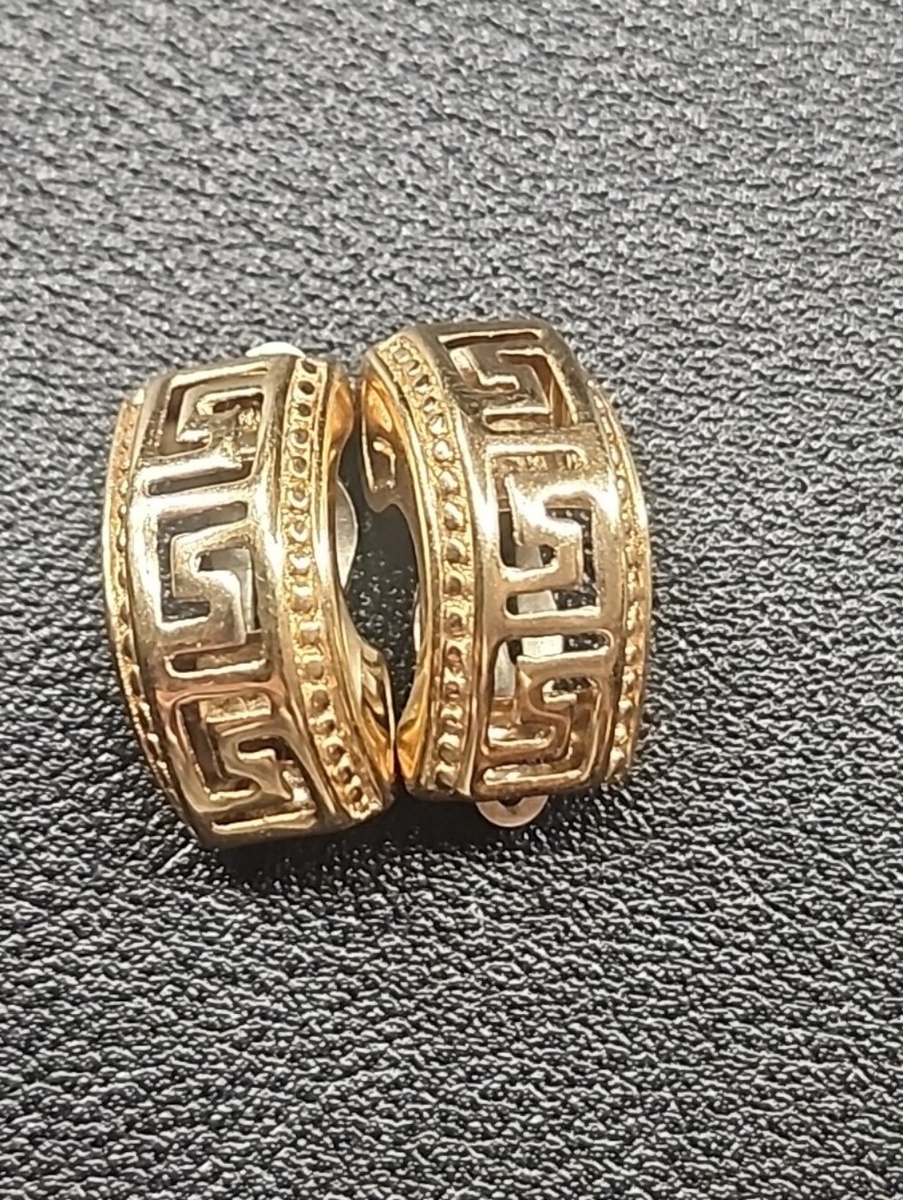 14K Yellow Gold Italian Greek Key Huggie Hoop Earrings